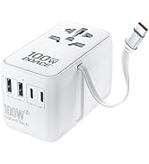 Universal Travel Adapter, 100W International Power Adapter Built-in Type-c Cable Fast Charging & ...