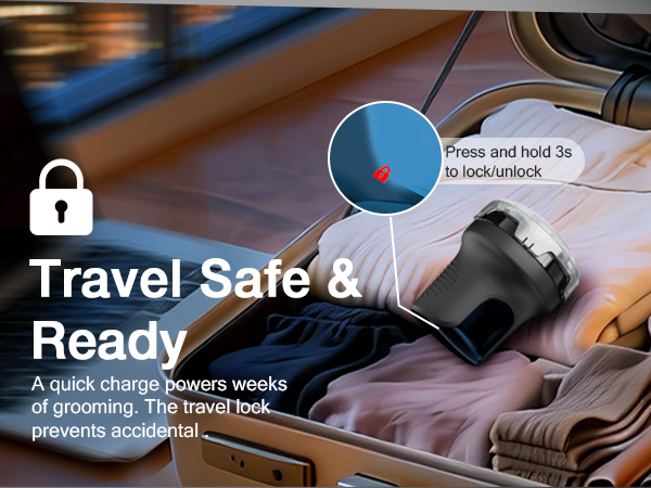 The travel lock prevents accidental activation in your bag — true peace of mind.