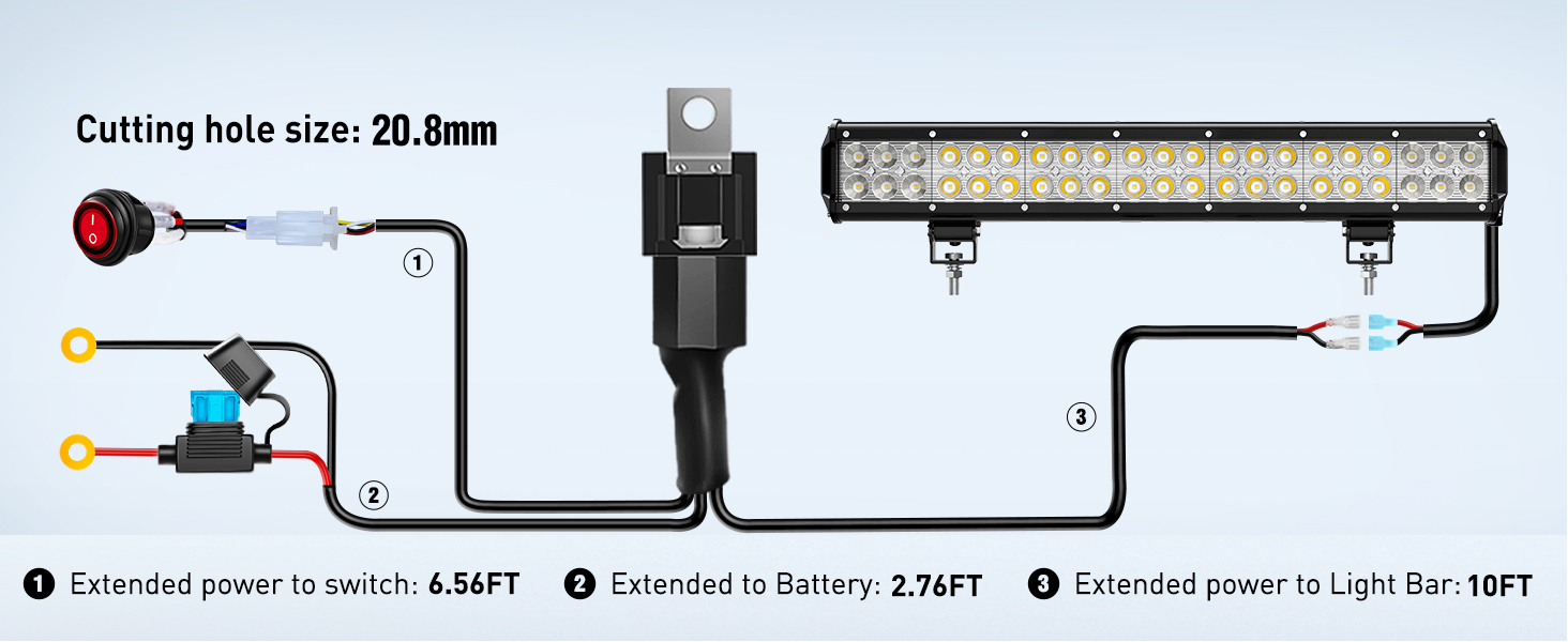 126W LED Light Bar with Horizontal Bar Tube Clamp Mounts with Wiring Harness Kit