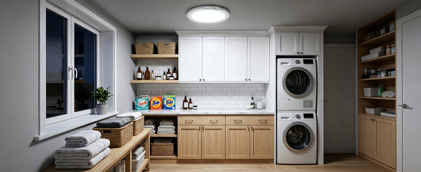 Ceiling light installed for use in the laundry room