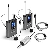 Hotec Wireless System with Dual Headset Microphones/Lavalier Lapel Mics and Bodypack Transmitters...