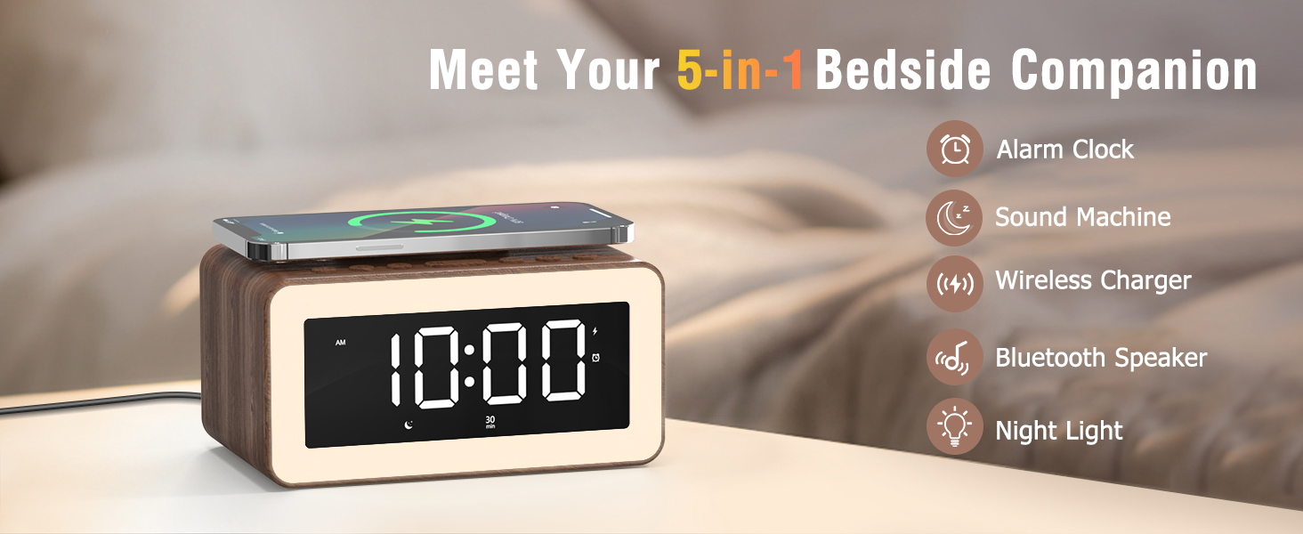 alarm clocks for bedrooms sound machine alarm clock with wireless charging lights for bedroom