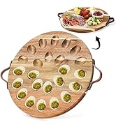 Hiceeden Acacia Wood Deviled Egg Platter with Handles, 24 Holes Round Deviled Egg Tray Container,...