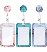 3 Set Heavy Duty Badge Holder with Retractable Reel, Marble Retractable ID Badge Holders with Cli...