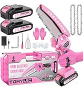 Mini Chainsaw 6-Inch Battery Powered - Pink Cordless Electric Handheld Chainsaw with 2 Rechargeab...