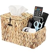 Sumnacon Square Woven Tissue Box Cover - Decorative Cube Wicker Tissue Box Holder with Side Organ...
