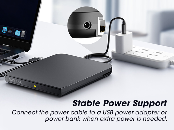 ROOFULL RF31-M external cd dvd drive with extra power supply cord