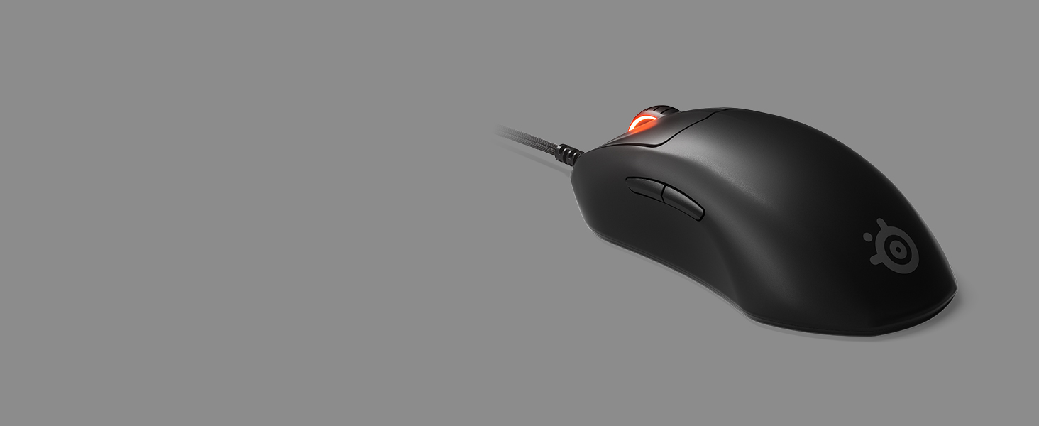 -SteelSeries Prime mouse with textured matte finish laying in space