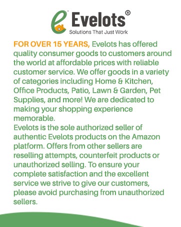 Evelots logo with brief brand description notice.
