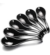 Asian Soup Spoons - YFWOOD 6.75 Inch Ceramic Ramen Spoon,Black Chinese Soup Spoons,With Deep Oval...