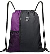 Drawstring Backpack Sports Gym Bag for Women Men Children Large Size with Zipper and Water Bottle...