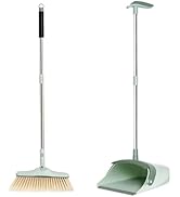 31.5in Broom and Dustpan Set Hand Broom for Home &amp; Kitchen with Comb Teeth, Stainless Steel Handl...