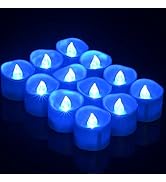 PChero Blue LED Tea Lights Candles with Timer, 12pcs Flameless Flickering Battery Opearted Blue V...