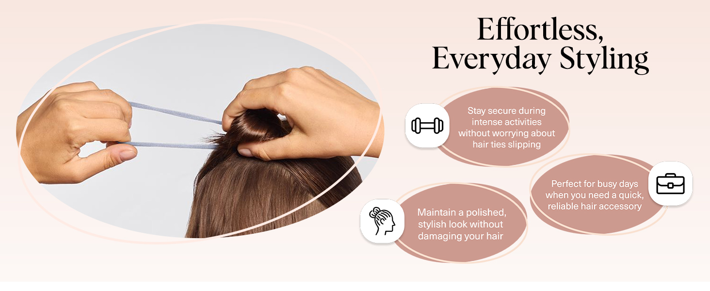 Hair Ties No Damage - Strong, Stretchy Hair Bands Soft Nylon Ponytail Holders Snag-Free Rubber Bands