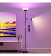 SIBRILLE RGB Torchiere Floor Lamp, 2-in-1 Dimmable Standing Lamp with Remote &amp; Button Control, 34...