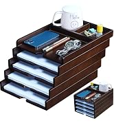 5 Tier Solid Wood Desk File Organizer, Pullable Top Compartment Design A4 Paper Document Holder, ...