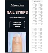MelodySusie Semi Cured Gel Nail Strips (White French)- Works with nail lamp, Salon-Quality, Long ...