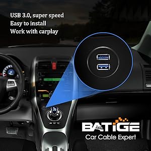 BATIGE - 2 PORTS DUAL USB 3.0 CAR MOUNT FLUSH CABLE SCENES