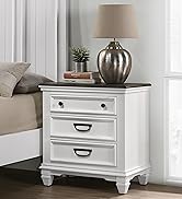 Clelane Wood 3-Drawer Nightstand, Weathered White and Walnut