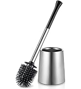 HAMITOR Toilet Bowl Brush Holder Set: Silicone Stainless Steel Deep Cleaning Toilet Cleaner Brush...
