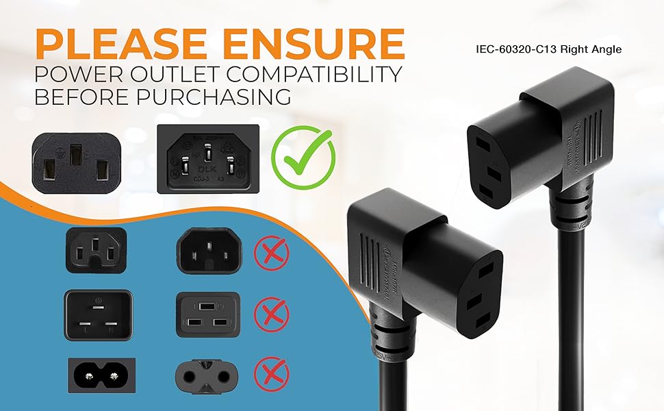 NEMA 5-15P to C13 Right Angle Universal Power Cord