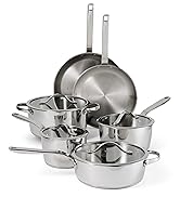 Tramontina Tempo Tri-Ply Base Stainless Steel 10-Piece Cookware Set with Glass Lids, Pots and Pan...