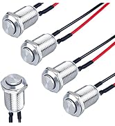 DMWD 5pcs 12mm Latching Push Button Switch High Round Head with Pre-soldered Cable Stainless Stee...