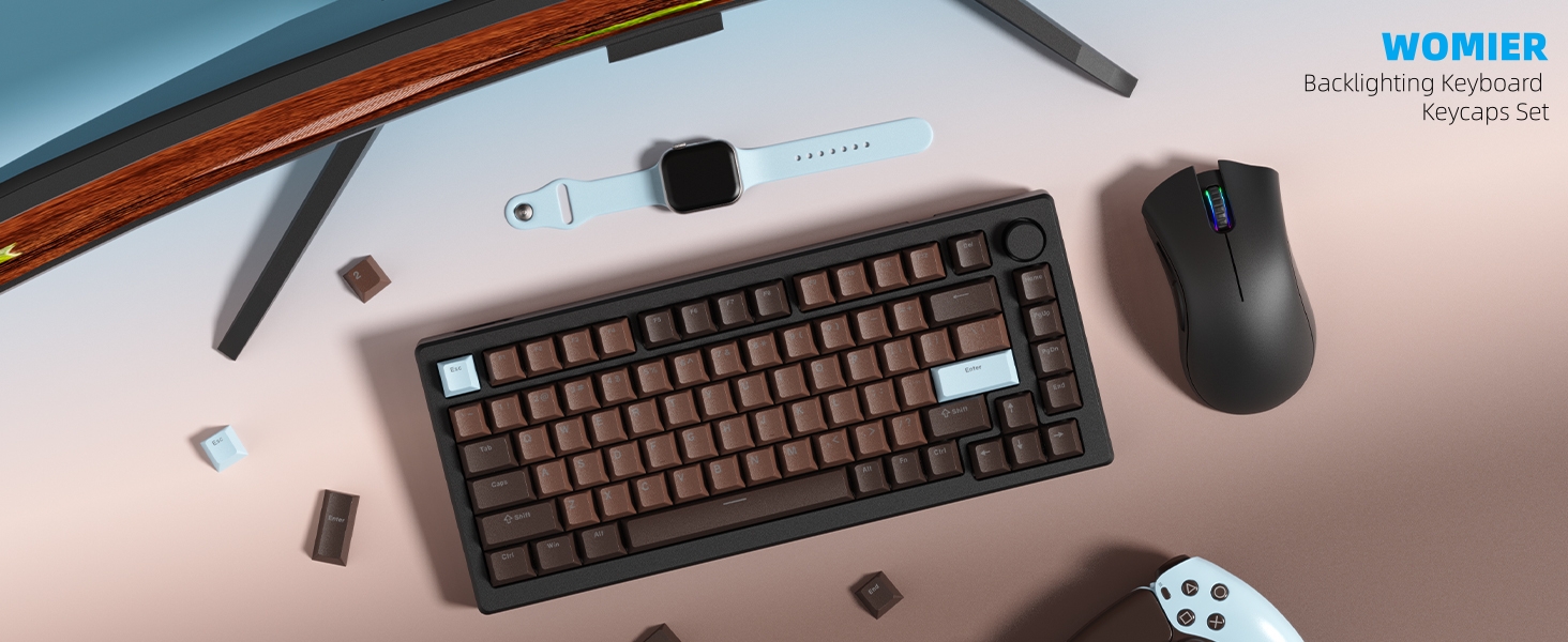 Womier Keycaps for Mechanical Keyboard, Retro Brown PBT Keycaps Cherry Profile