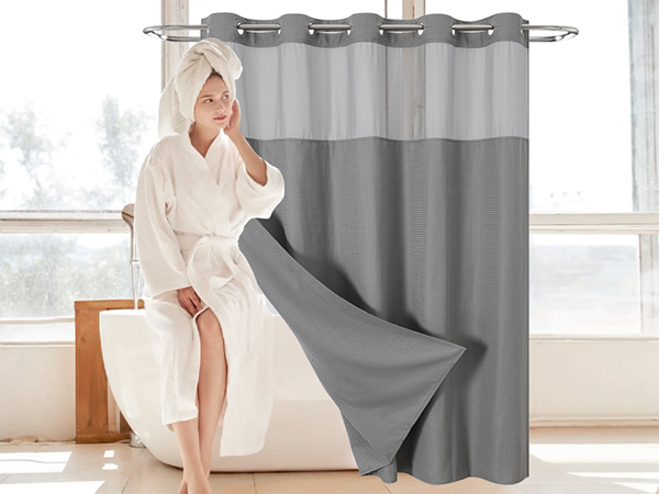 grey waffle no hook shower curtain