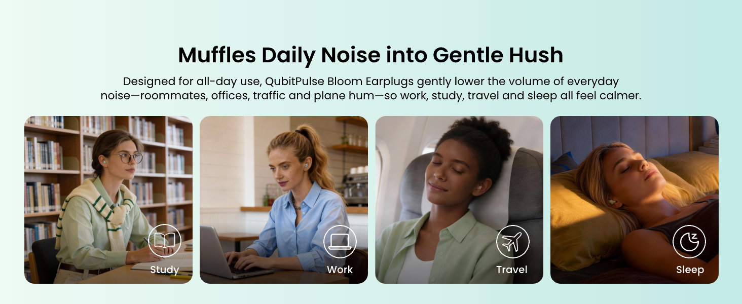 QubitPulse Bloom Ear Plugs Noise Cancelling Women Small Ear Canals Reusable Silicone Earplugs Sleep
