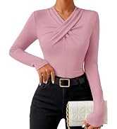 MEROKEETY Women's Fall Long Sleeve Criss Cross Top 2026 Business Casual Ruched Fitted Shirts Tren...