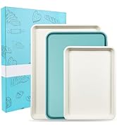 Spmarkt 3-Pack Blue Ceramic-Coating Baking Sheet Pans, PFOA/PFOS/PTFE-Free Nonstick Cookie Sheet ...