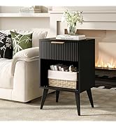 YAUKOMEL Fluted Night Stand with Opening Storage,Mid Century Bedside Table with Drawer,Modern Nig...