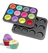 WIBIMEN Muffin Pan with 24 Silicone Cupcake Baking Cups - Non-stick Regular Size Cupcake Pan - Re...