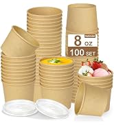 Hokimder 100 Pack 8oz Paper Soup Containers with Lids, Disposable Paper Ice Cream Cups