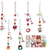 SUNNYCLUE 1 Box 131Pcs DIY 6 Sets Phone Charms Kit Christmas Phone Charm Strap Winter Bell Snowma...