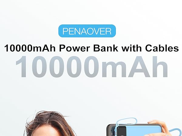 10000mah power bank with built in cable
