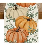 RABUSOFA Fall Table Runner 13x72 Inch Fall Decorations for Home | Pumpkin Eucalyptus Leaves Seaso...