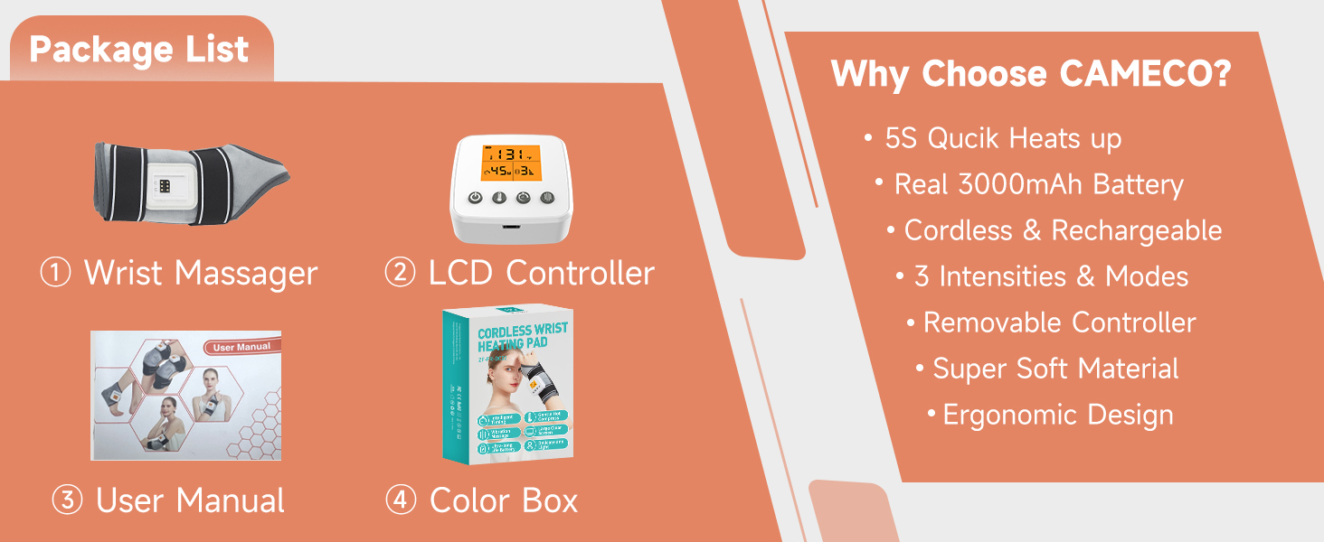 cordless wrist heating pad with massager