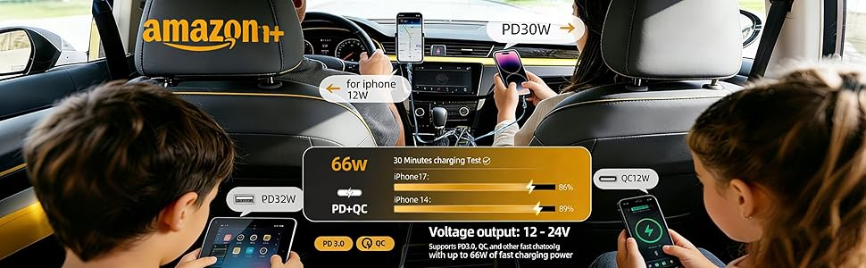 Retractable Car Charger with 31-Inch Cables 4 in 1 Fast Car Charger USB C Car Adapter