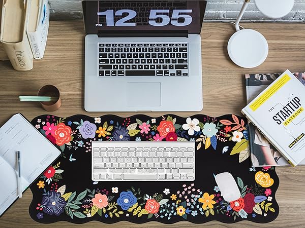 black floral computer mat