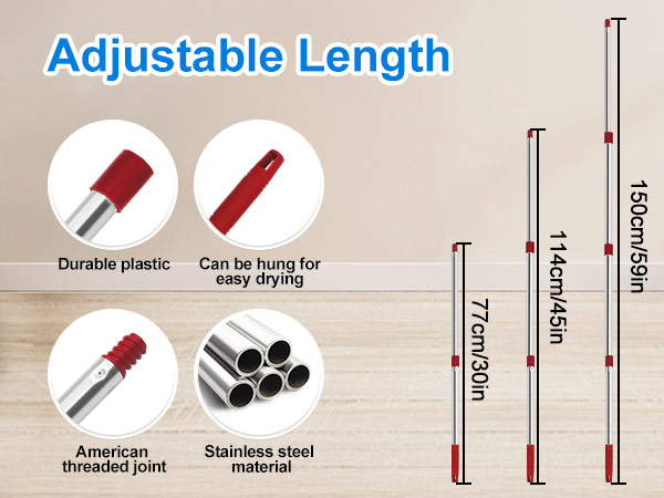 Extra long mop handle with pads for hardwood floor cleaning, dust mops for wet and dry use