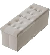 PRANDOM Jumbo Ottoman with Storage [1-Pack] Velvet Folding Small Square Foot Stool with Lid for L...