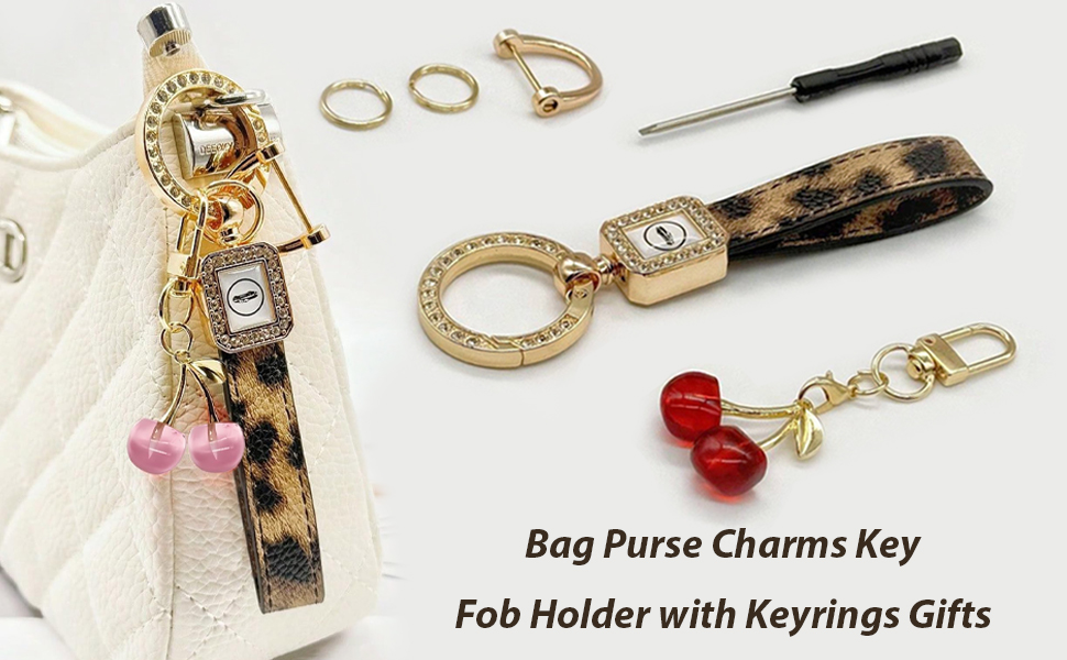 Leather Keychain Wristlet Cherry Charms Car Keychain 