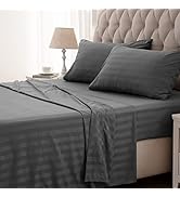 SLEEP ZONE Striped Cooling Queen Sheets Set - Fitted Flat Sheet &amp; Pillowcase Sets 4 Piece - Super...