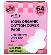 Pixie Organic Cotton Ultra Thin Mini Pads for Teens - Liners with Wings - Light Absorbency Menstr...