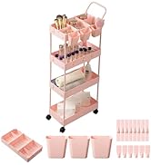 danpinera Slim Storage Cart, 4 Tier Bathroom Cart Organizer Narrow Laundry Cart with Wheels Divid...