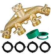 Hourleey Brass Garden Hose Splitter (4 Way), Solid Brass Hose Connector 3/4", Hose Spigot Adapter...