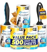PetLovers Extra Sticky Lint Roller Mega Value Set 500 Sheets for Pet Hair Removal and Clothes, Do...