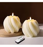 Girimax Cream White Swirl Flameless Candles with Remote, Aesthetic Twirl LED Pillar Candle Housew...